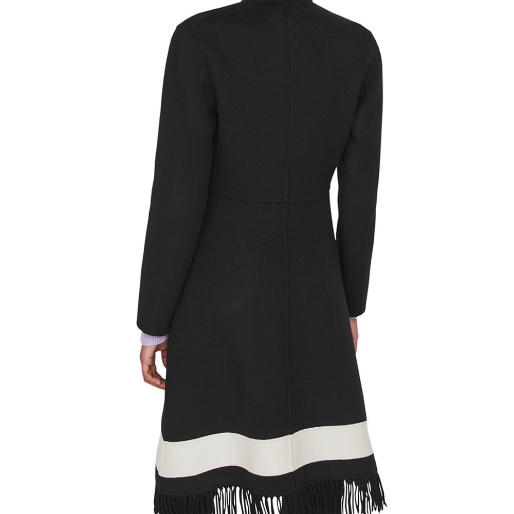 Maje Wool Black Coat with Fringe Hem Size 36 US 2-4 - Picture 3 of 5